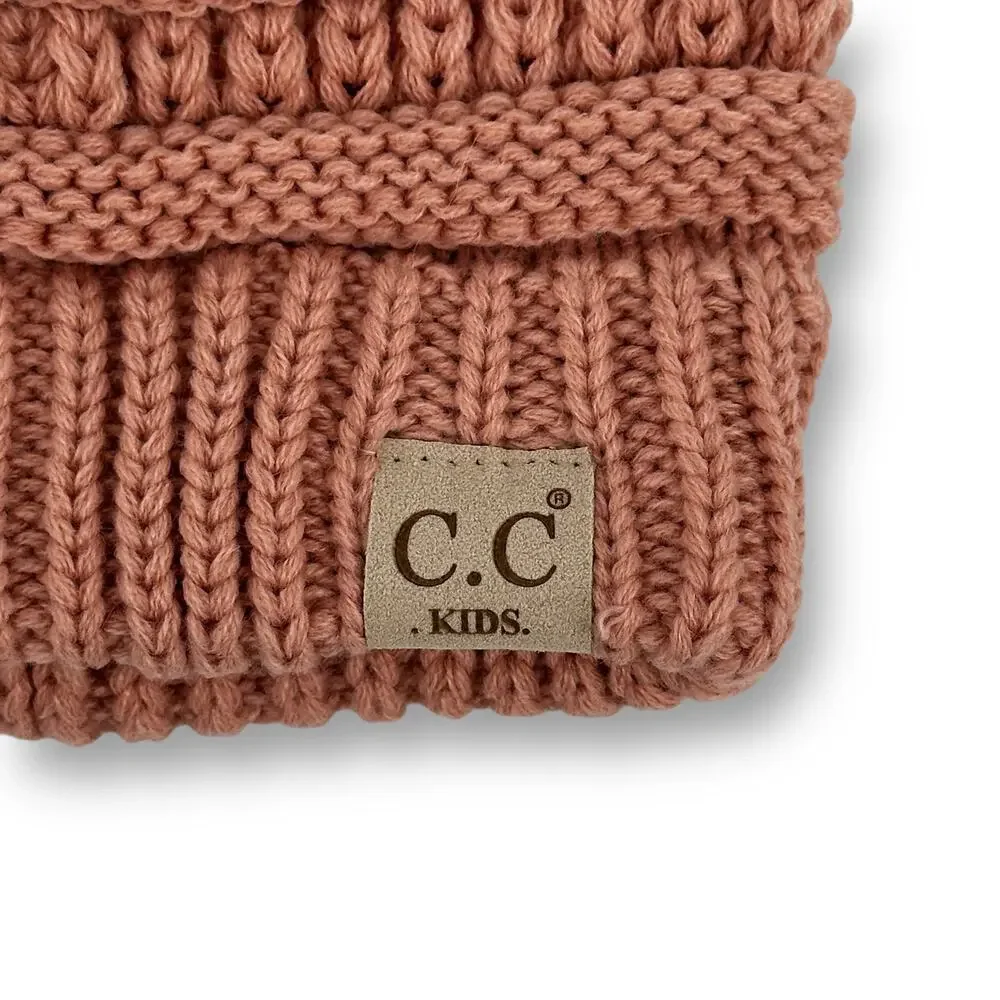 C.C. Kids Indie Pink Solid Knit Pom Knit Sweater Beanie Cap Hat Girls